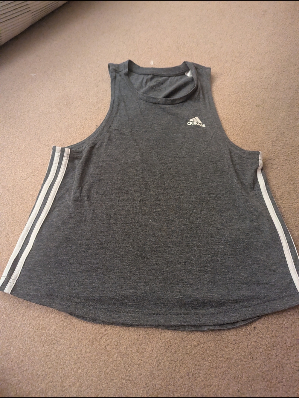Adidas Gray Athletic Tank Top with White Stripes